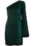 one-shoulder snake print dress