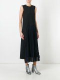 pleated front long dress