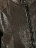 banded collar leather jacket