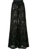 wide leg velvet patterned trousers