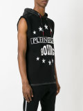 printed sleeveless hooded sweater