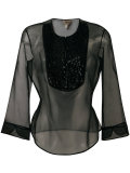 three-quarters sleeve sheer blouse