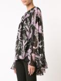 pleated trim printed blouse 
