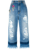 crystal embellished cropped raw jeans