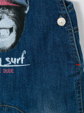 monkey print denim overall