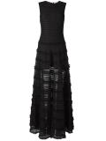 ruffle trim sheer stripe evening gown