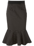 polka-dot frill hem pencil skirt