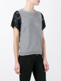 lace sleeve striped T-shirt
