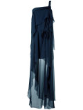 one-shoulder draped dress