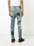 patched frayed cropped jeans