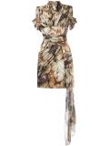 rose print pleated wrap dress
