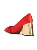 metallic chunky heel pumps