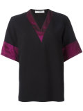 block trim V neck T-shirt 