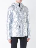 metallic hooded puffer jacket