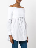 off-shoulder button down knit top