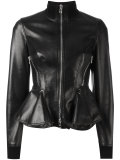 peplum hem leather jacket