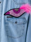 glitter eye appliqué denim shirt