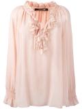 ruffled V-neck sheer blouse