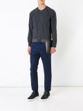 pinstriped bomber jacket