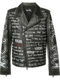 text print biker jacket