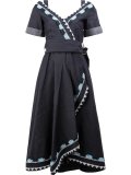 embroidered denim wrap dress