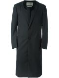 cut out lapel round neck fitted single breasted coat