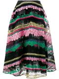 striped embroidered flared skirt
