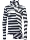 striped asymmetric collar T-shirt