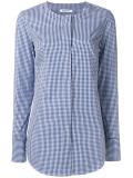 checked collarless shirt