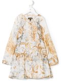 baroque print ruffle trim dress