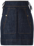high-waisted denim skirt