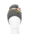 floral embroidery pompom beanie