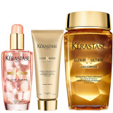 Kérastase Elixir Ultime Huile Lavante Bain 250ml, Fondant Conditioner 200ml and Coloured Hair Oil 100ml Bundle