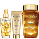 Kérastase Elixir Ultime Huile Lavante Bain 250ml, Elixir Ultime Fondant Conditioner 200ml and Fine Hair Oil 100ml Bundle