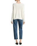 1/2-Cardigan Stitch V-Neck Sweater, Off White