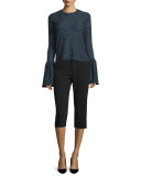 Long-Sleeve Bell-Cuff Sweater, Indigo