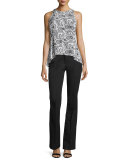Stuart Sleeveless Henna Silk Top, Black/White