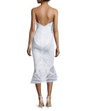Sleeveless Bonded Burnout Midi Gown, White