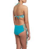 Leaf-Print Underwire Bandeau Swim Top