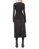 Pleated A-Line Midi Skirt, Black