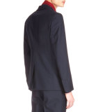 Wool Two-Button Jacket with Gilet, Navy