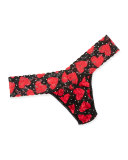 Queen-of-Hearts Signature Lace Low-Rise Thong, Black/Red