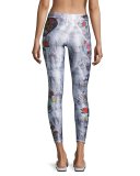 Acid Wash Skull Patch Performance Leggings, Gray/White