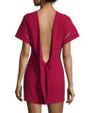 Hilda Short-Sleeve V-Back Mini Sheath Dress, Wine