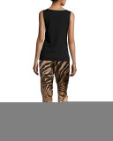 Silk Zebra-Print Lounge Pants, Natural