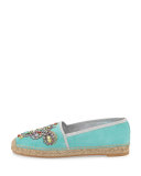 Crystal-Embellished Suede Espadrille, Aqua