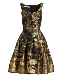 Sleeveless Metallic Fit-&-Flare Dress, Gold