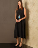 Sleeveless Bateau-Neck A-Line Dress, Black