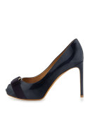 Plum Patent Peep-Toe Bow Pump, Oxford Blue