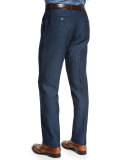 Herringbone Flat-Front Pants, Blue
